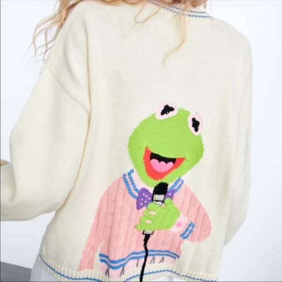 Zara Sweaters Zara Kermit The Frog Rate Cardigan Sweater Muppets